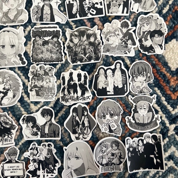 Kawaii Japanese Anime Sticker Set of 50 pcs Black and White - Picture 2 of 6